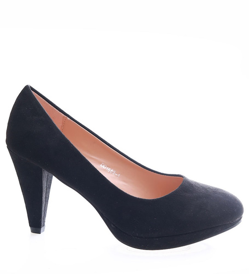 Czarne czółenka na obcasie i platformie /G7-2  17151 G185/