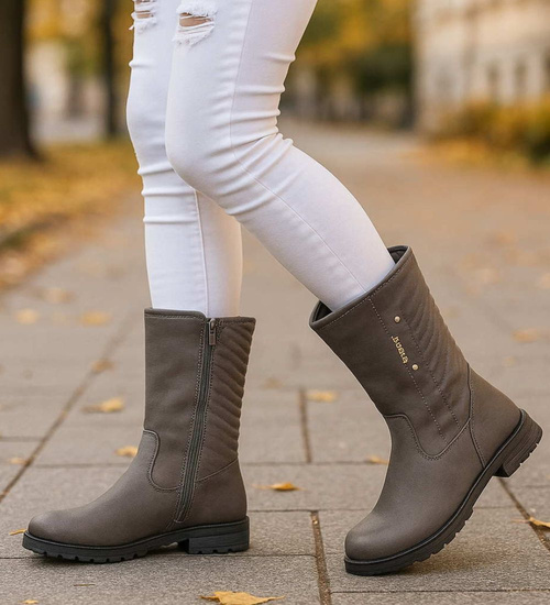 Szare dziewczęce kozaki z futerkiem /G7-3 18315 T391/