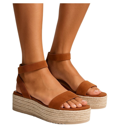 Brązowe damskie sandały na platformie /B4-1 17688 G145/