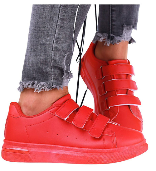 Czerwone damskie trampki na rzepy /E8-3 15712 T138/