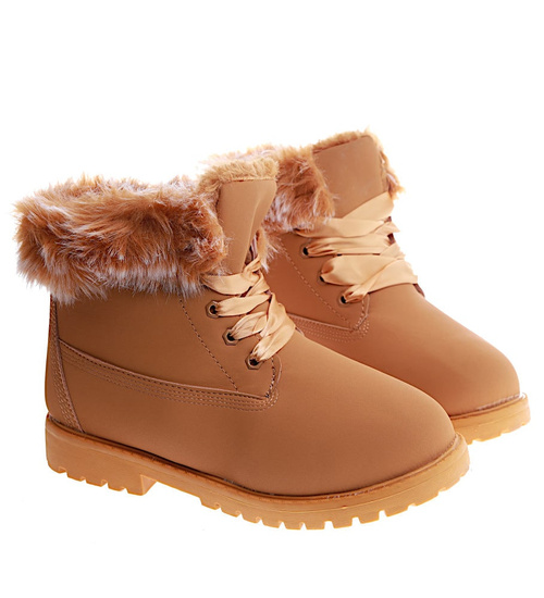 Camelowe dziewczęce trapery z futerkiem /C1-2 15044 T392/