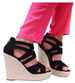 Czarne sandały espadryle na koturnie i platformie /E3-1 4768 G231/