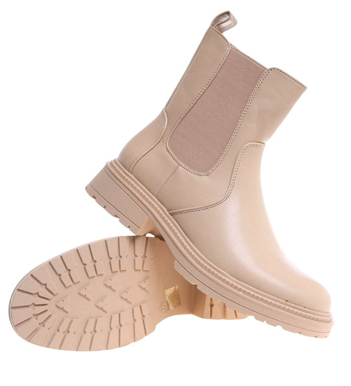 Zimowe beżowe botki damskie /B6-2 18498 T238/