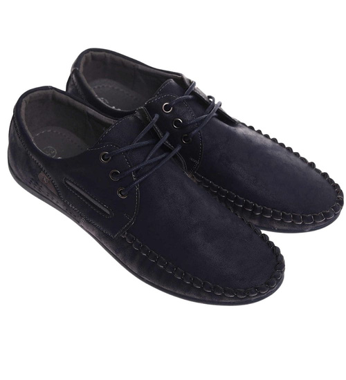 Męskie sznurowane półbuty Granatowe /A5-1 17983 T259/