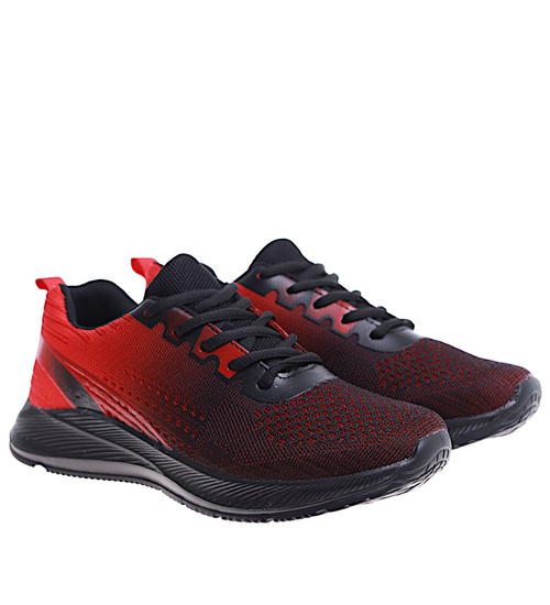 Chłopięce wiązane czarno czerwone buty sportowe /A2-2 16090 T379/