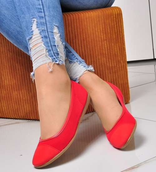 Czerwone balerinki w casualowym stylu /G3-1 8374 S098/