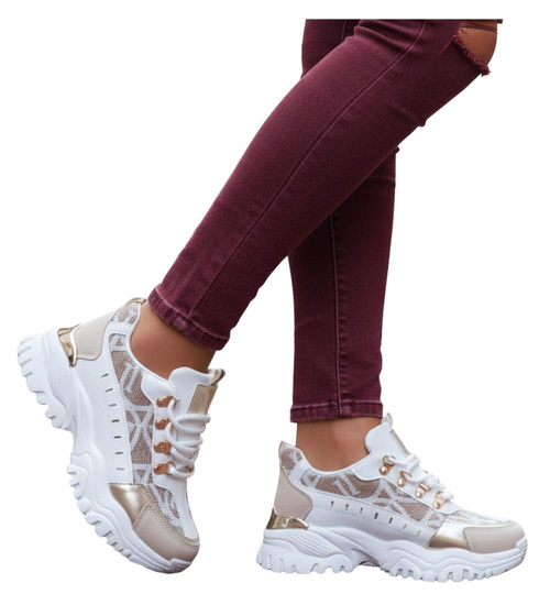 Beżowo białe snekaersy na platformie /E6-1 17405  T683/