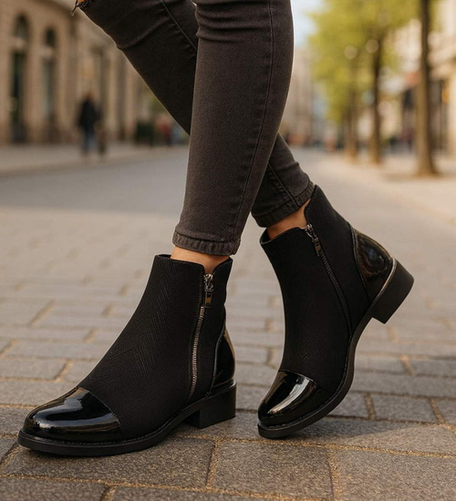 Zimowe czarne botki damskie ocieplane /D2-1 18531  W401/