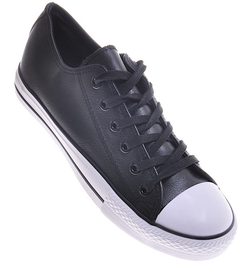 Skórzane męskie trampki Czarne /E8-2 11632 T196/