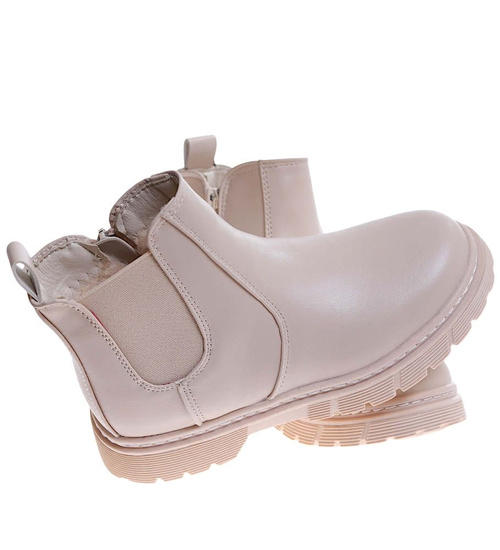 Beżowe botki sztyblety z futerkiem /G5-2 16953 T345/