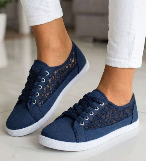 Granatowe ażurowe koronkowe tenisówki /G3-2 17611 T137/