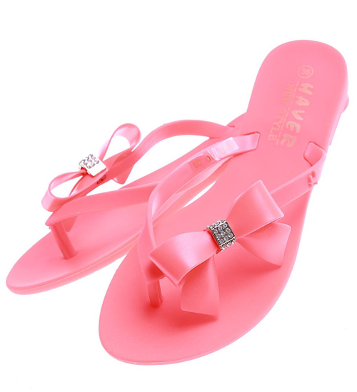 Pomarańczowe damskie klapki japonki /B1-3 14524 T089/