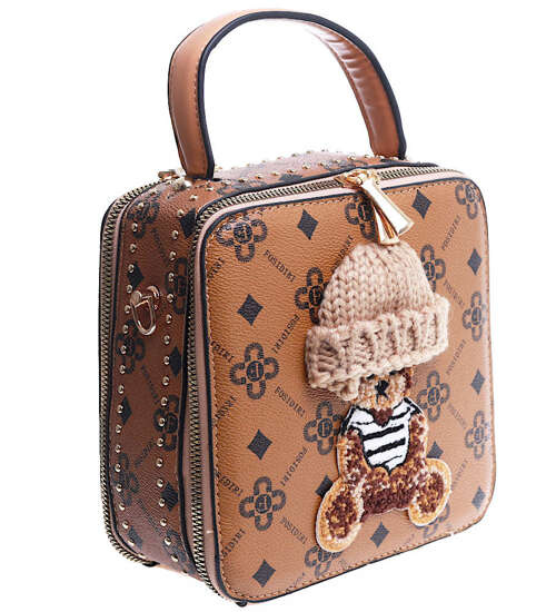 Camelowa torebka kuferek z misiem /H2 K18 TB503 S482/