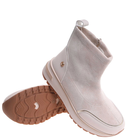 Sportowe botki damskie na zimę beżowe /E1-1 18557 W205/