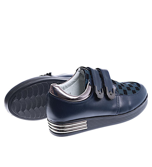 Granatowe dziewczęce półbuty na rzepy /G12-2 14973 T039/