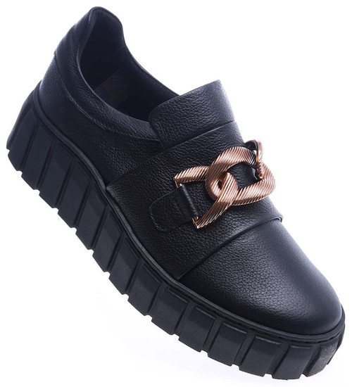 Czarne skórzane damskie trampki creepersy /G2-2 13605 N196/