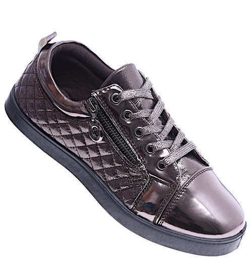 Brązowe trampki damskie sznurowane /B1-2 14664 T231/