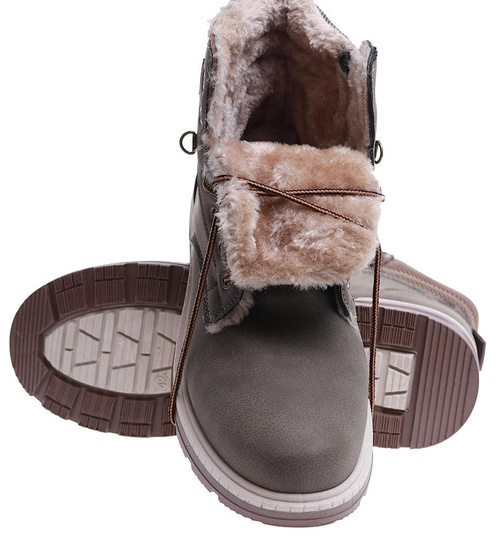 Zimowe ocieplane męskie buty trekkingowe Khaki /A3-2 15352 T677/