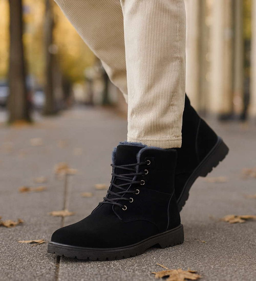 Zimowe męskie trapery ocieplane Czarne /D9-1 10415 T346/