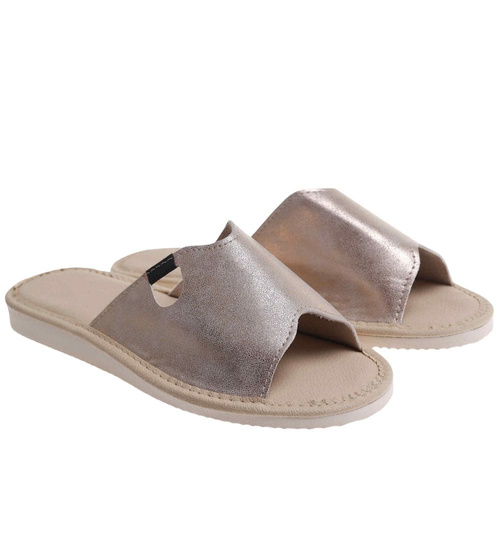 Odkryte kapcie damskie Złote /F4-1 17649 S165/