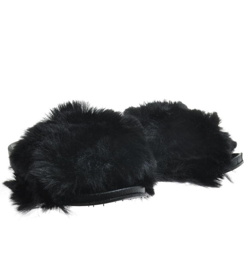 Klapki z futerkiem dziewczęce Czarne /D8-1 10096 S291/