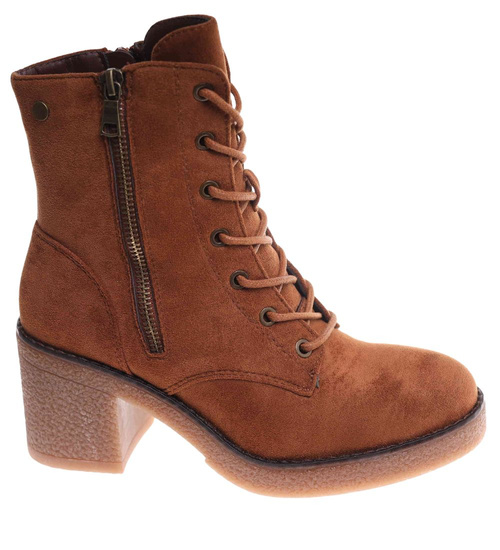 Karmelowe botki trapery na obcasie /F10-1 18231 W395/