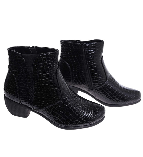 Ocieplane czarne botki na grubym obcasie /A9-3+h2 18268 T2/