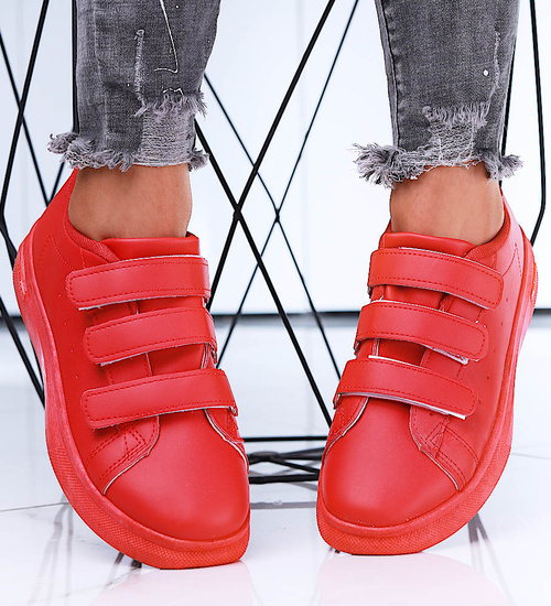 Czerwone damskie trampki na rzepy /E8-3 15712 T138/