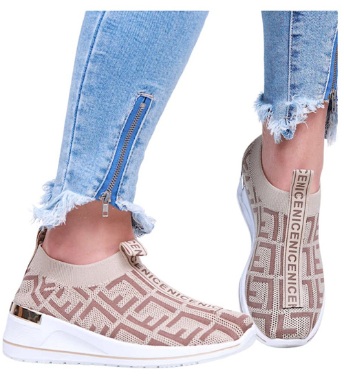 Wsuwane elastyczne buty sportowe Khaki /A4-2 16053 T184/