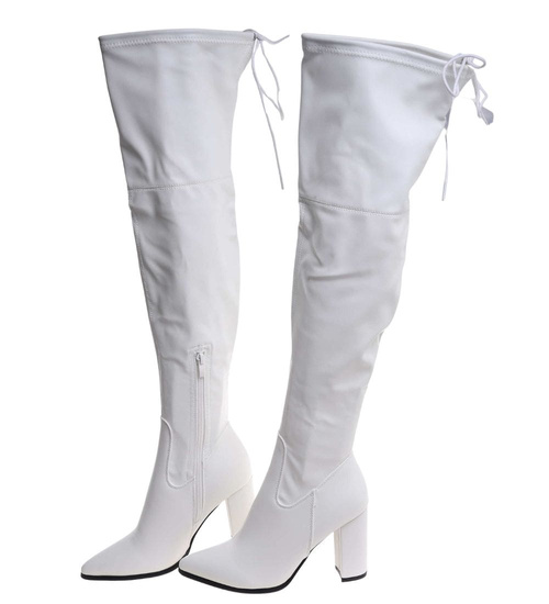 Białe kozaki muszkieterki na obcasie /G11-3 18444 W184/