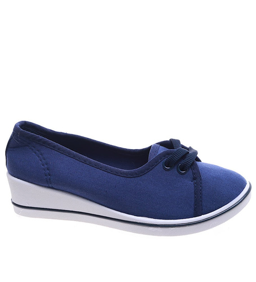 Granatowe tenisówki na niskim koturnie /14383 B8-2 T136//