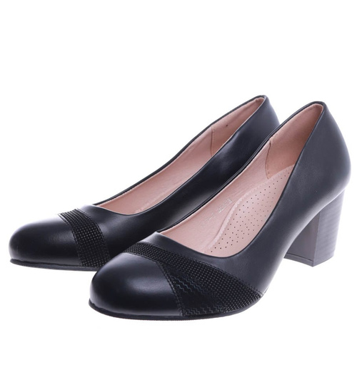 Klasyczne czarne czółenka na słupku /G7-2 14822 T532/