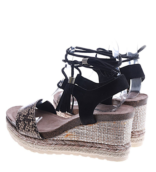 Sandały na koturnie i platformie Czarne /D8-2 14047 S290/
