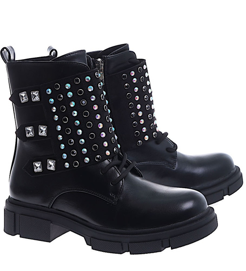 Czarne botki workery z dżetami /G8-3 15134 T431/