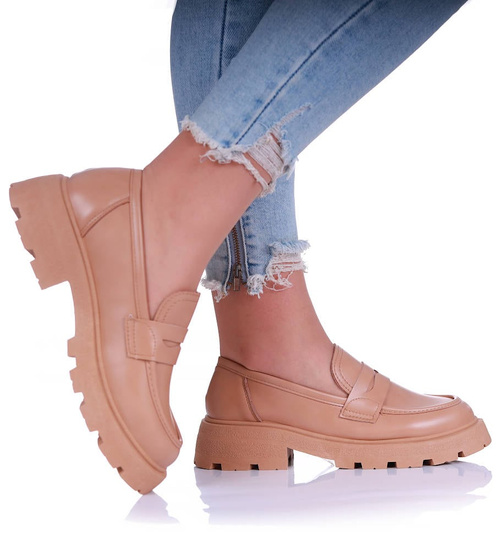 Beżowe półbuty damskie na platformie /A1-2 17202 T234/