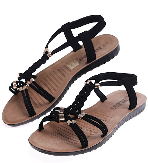 Czarne płaskie sandały damskie /D2-2 16596 T343/