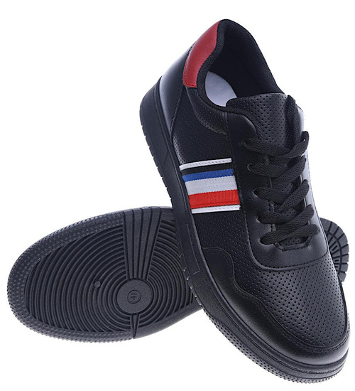 Sznurowane męskie czarne trampki /E2-2 14012 T497/