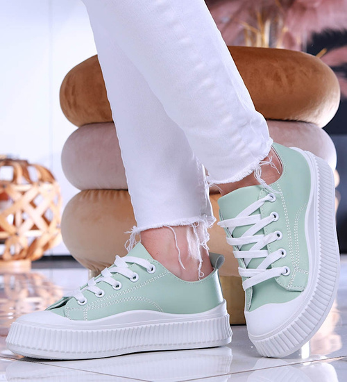Miętowe damskie trampki na platformie /D7-2 14010 S396/