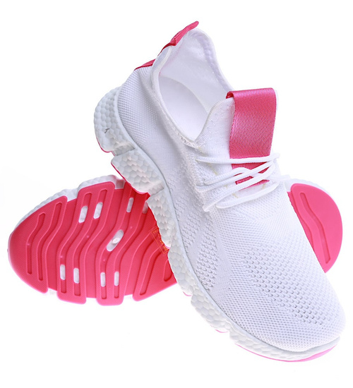 Biało różowe wkładane buty sportowe damskie /G5-2 16123 G383/