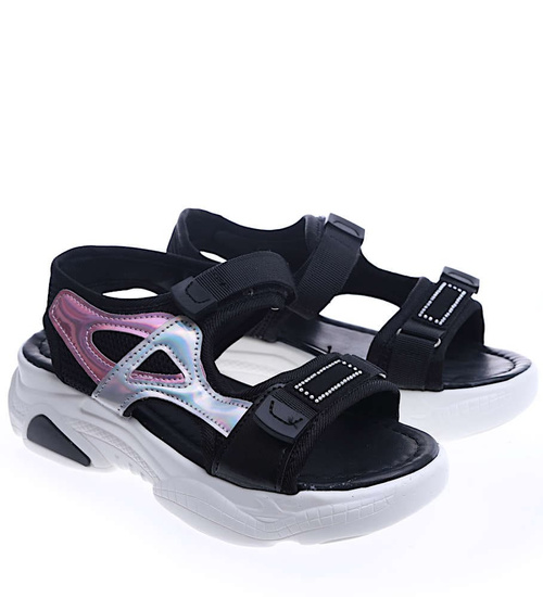 Sportowe czarne sandały na platformie /F3-3 13929 T289/