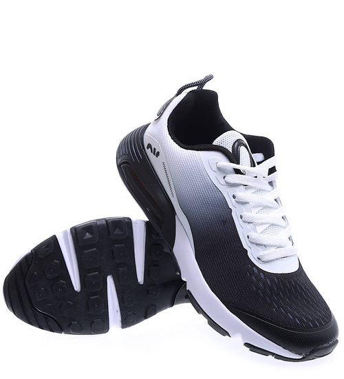 Czarno białe sznurowane męskie buty sportowe /C4-1 15596 T732/