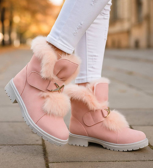 Zimowe różowe dziewczęce botki na rzepy /G6-2 18345 T295/