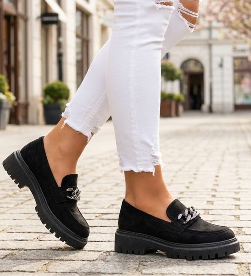 Czarne półbuty mokasyny na platformie /B5-2 12705A T598/