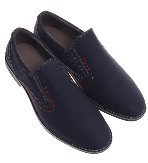 Wsuwane męskie półbuty granatowe pantofle /B4-2 15301 T356/