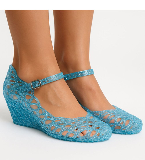 Wodoodporne sandały meliski na koturnie Niebieskie Kryte /H2 14568 T890/