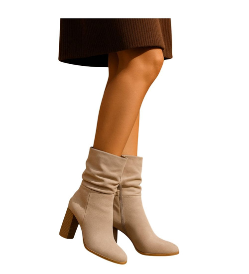 Beżowe eleganckie botki na obcasie /A2-3 18409 W383/