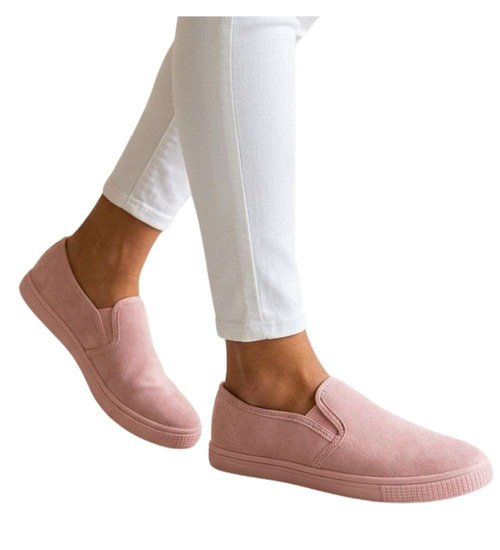 Wsuwane tenisówki z tkaniny pastelowe Pudrowy róż /F2-2 18764 T1/