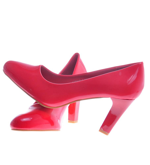 Czerwone czółenka damskie na grubszej szpilce /G13-2 10521 S486/