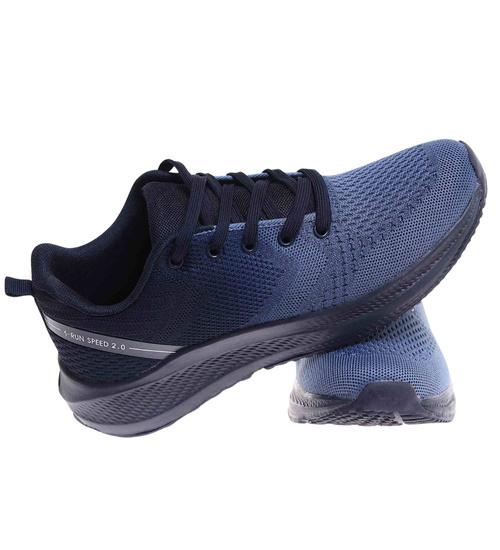 Sznurowane męskie granatowe buty sportowe /D1-3 18008 GF483/