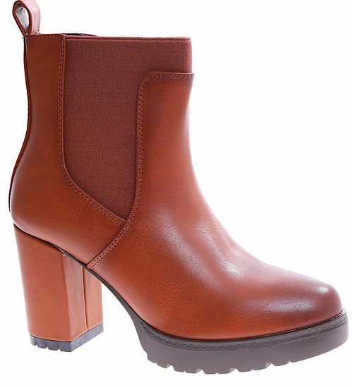 Brązowe botki damskie na obcasie /D8-3 16923 G387/